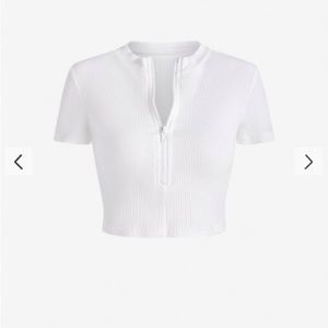 ZAFUL Rib-Knit Quarter Zip Crop Top White